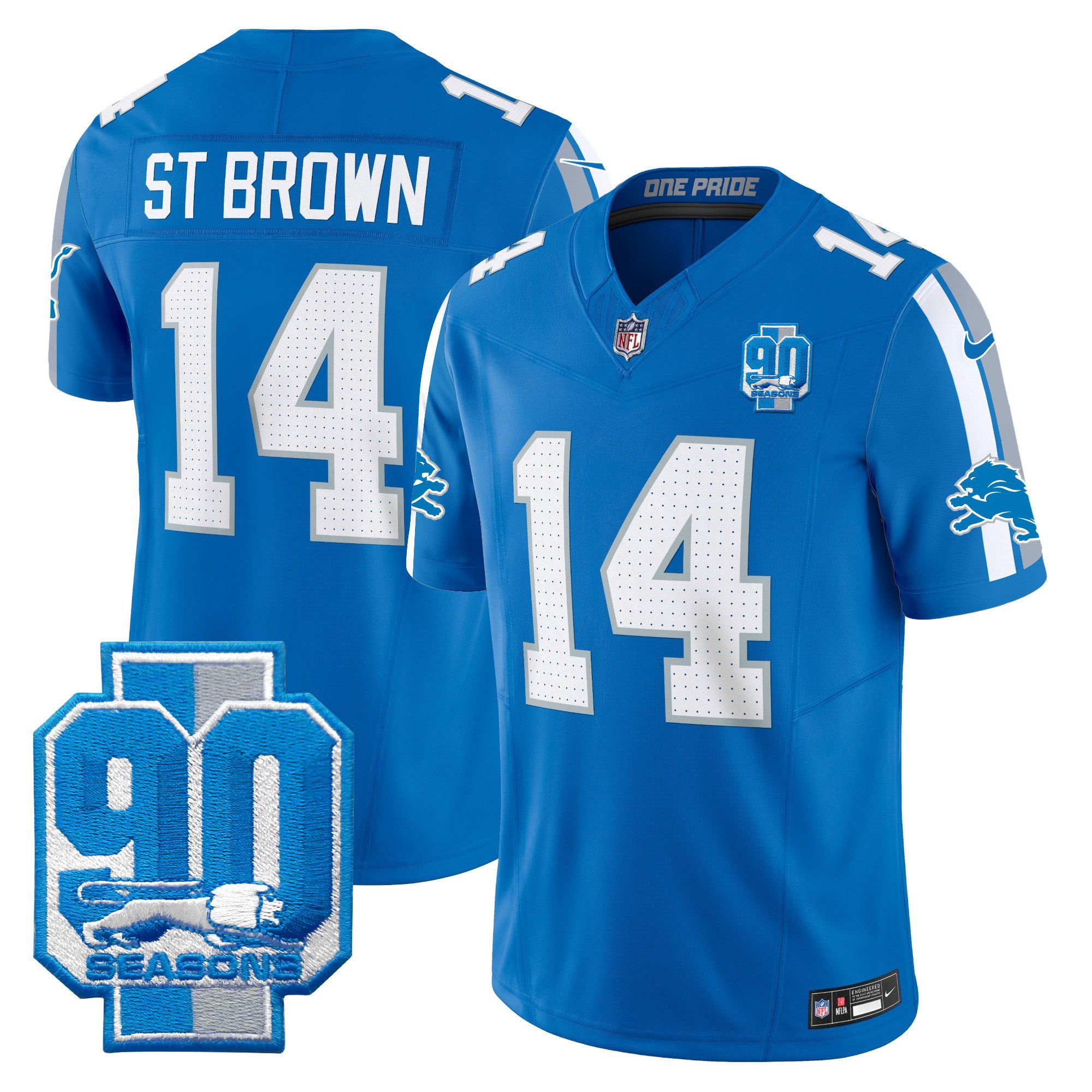 Men Detroit Lions #14 ST Brown Blue 2024 Nike 90th Year Patch Vapor Limited NFL Jersey->indianapolis colts->NFL Jersey
